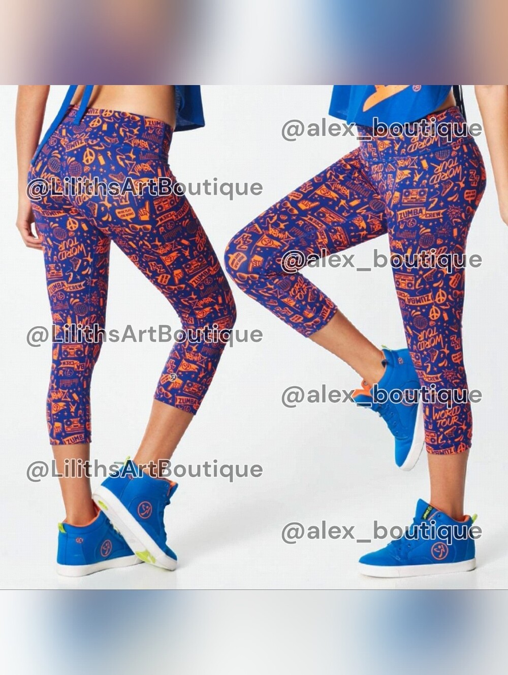 Zumba City Capri Leggings Purple Pop Orange Print Size S (E010)